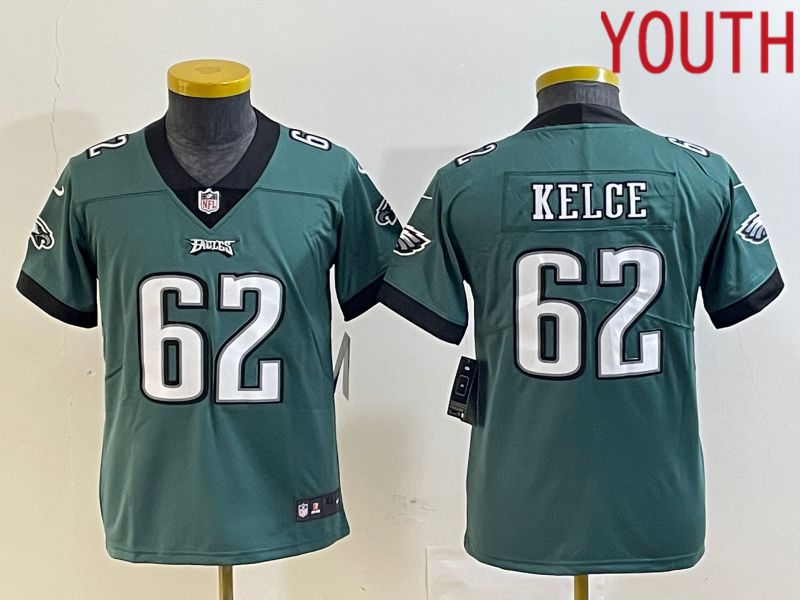 Youth Philadelphia Eagles 62 Kelce Green 2023 Nike Vapor Limited NFL Jersey